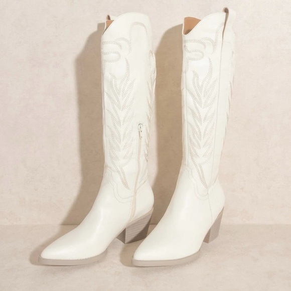 Oasis Society “Samara” Tall Western Boho Cowgirl Boots Embroidered White 7.5 New - Picture 4 of 16